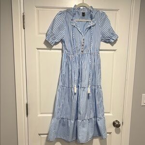 Blue Striped Midi Dress